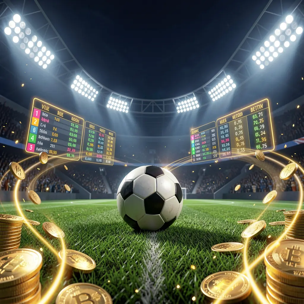 Spanduk utama taruhan olahraga RKGGG menampilkan stadion sepak bola pada malam hari dengan lampu sorot terang, bola sepak di atas rumput hijau, panel peluang bercahaya, koin emas, dan jejak cahaya dinamis dalam render 3D sinematik premium biru tua dan emas Spanduk utama taruhan olahraga RKGGG menampilkan stadion sepak bola pada malam hari dengan lampu sorot terang, bola sepak di atas rumput hijau, panel peluang bercahaya, koin emas, dan jejak cahaya dinamis dalam render 3D sinematik premium biru tua dan emas